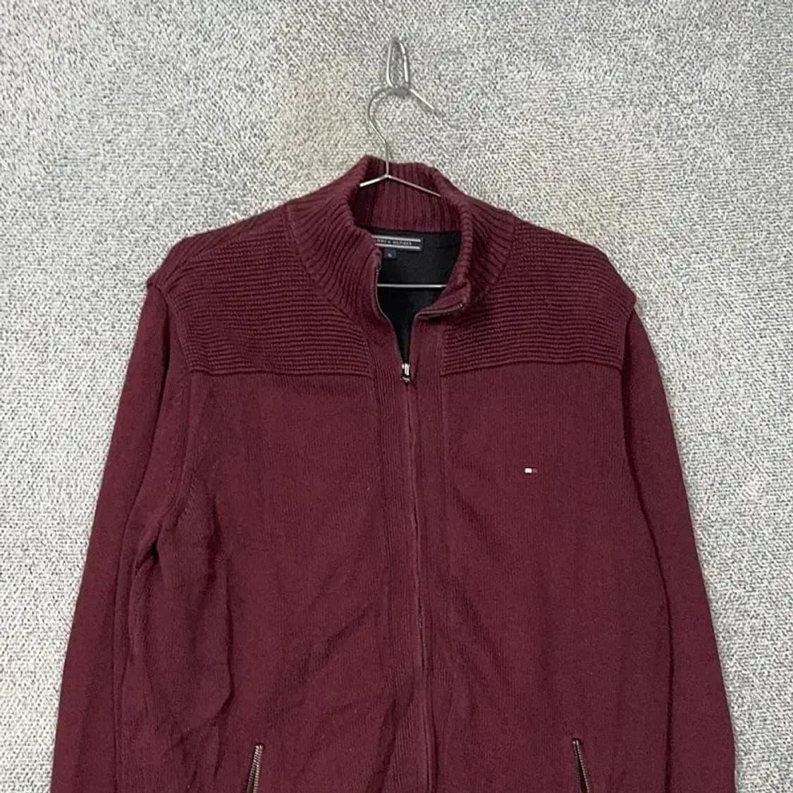 타미힐피거 로고 버건디 집업 니트 XL 상품이미지3