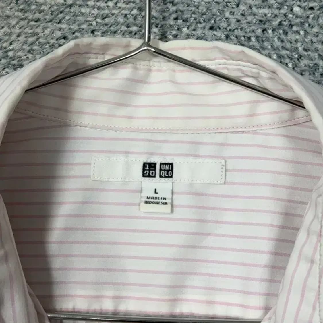 유니클로 핑크 스트라이프 캐주얼 셔츠 L 상품이미지3