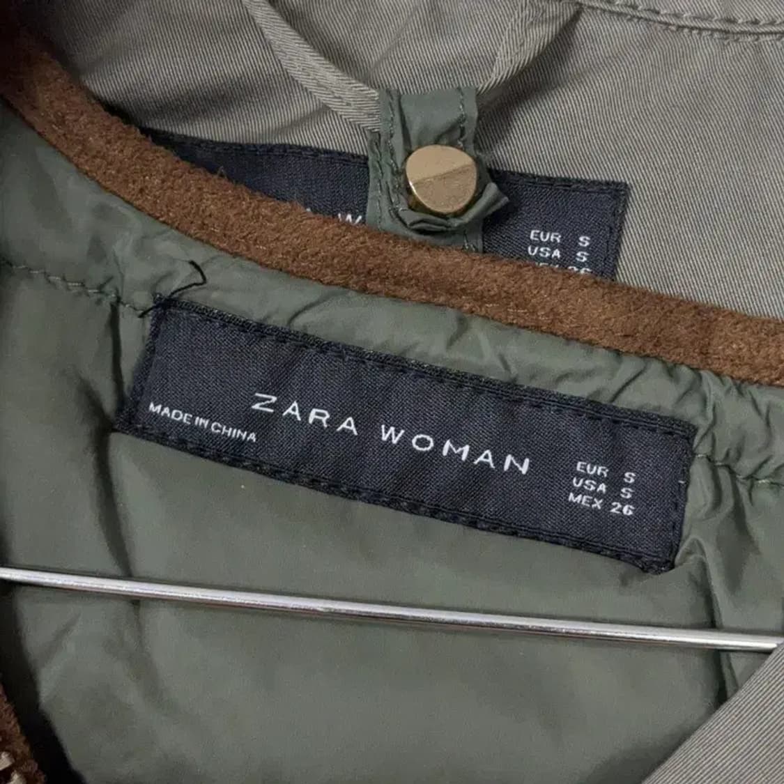 자라 여성 내피 퍼 카키 패딩 S 상품이미지5