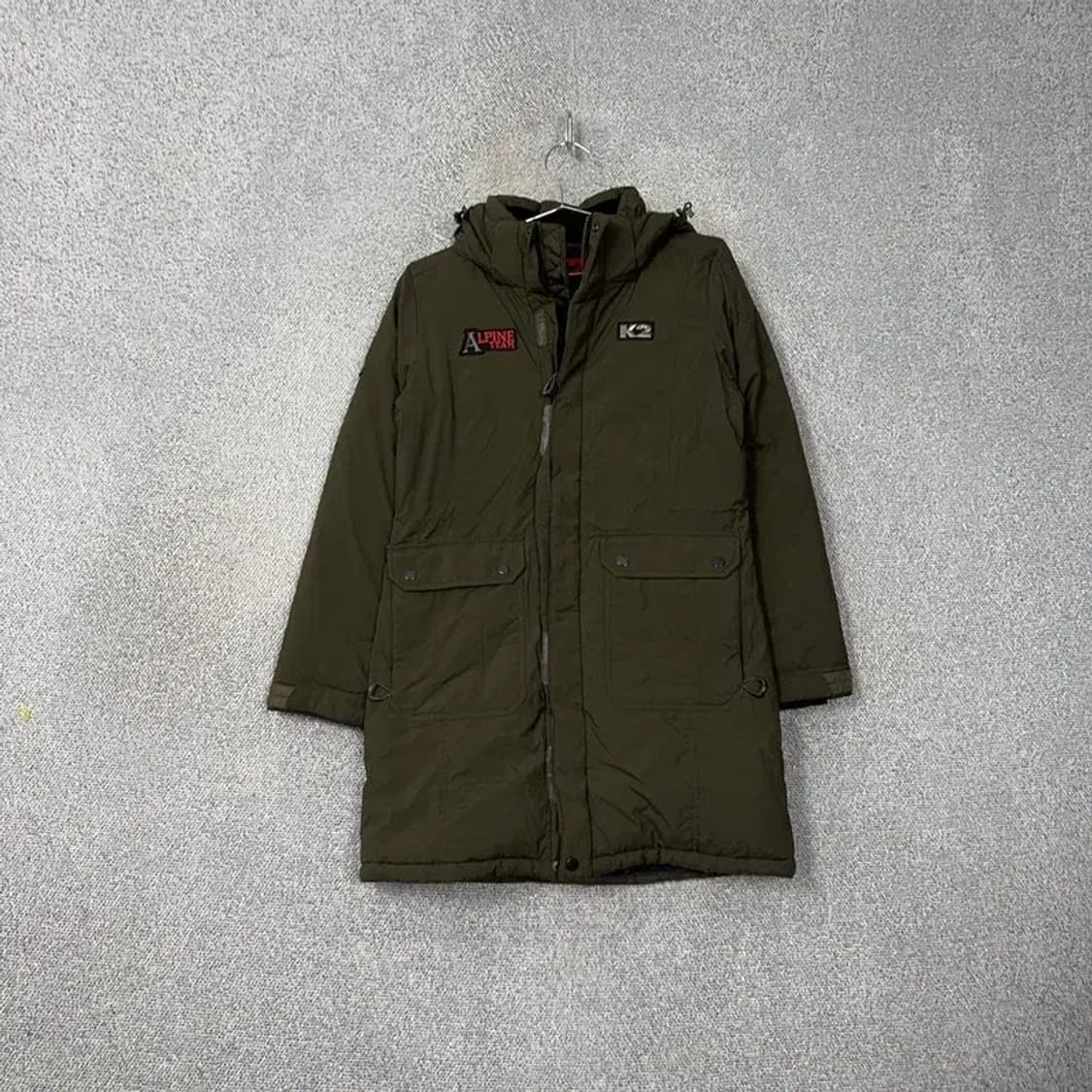 K2 카키 로고 캐주얼 다운 롱패딩 점퍼 90 상품이미지1