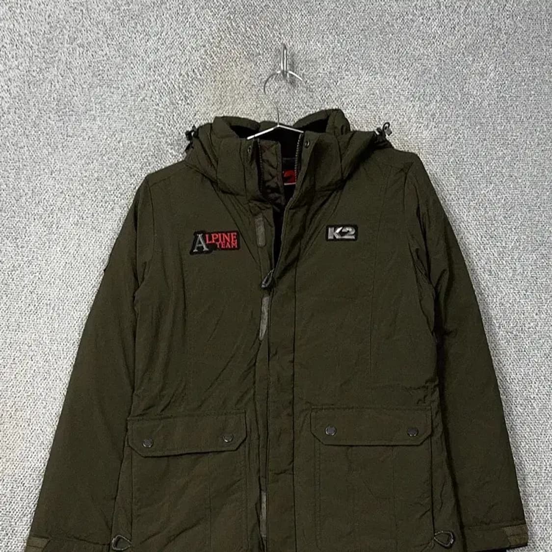 K2 카키 로고 캐주얼 다운 롱패딩 점퍼 90 상품이미지3