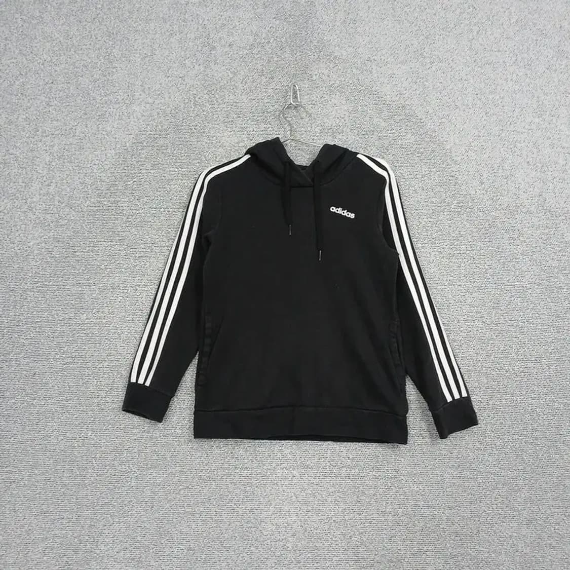아디다스 블랙 로고 삼선 코튼 후드티 M 상품이미지1