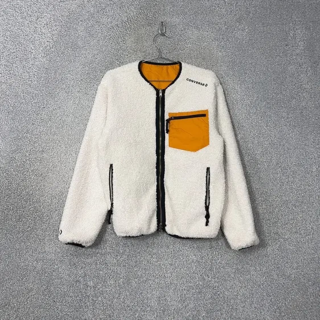 컨버스 크림 오렌지 양면 리버시블 뽀글이 양털 블루종 집업 XS 상품이미지1