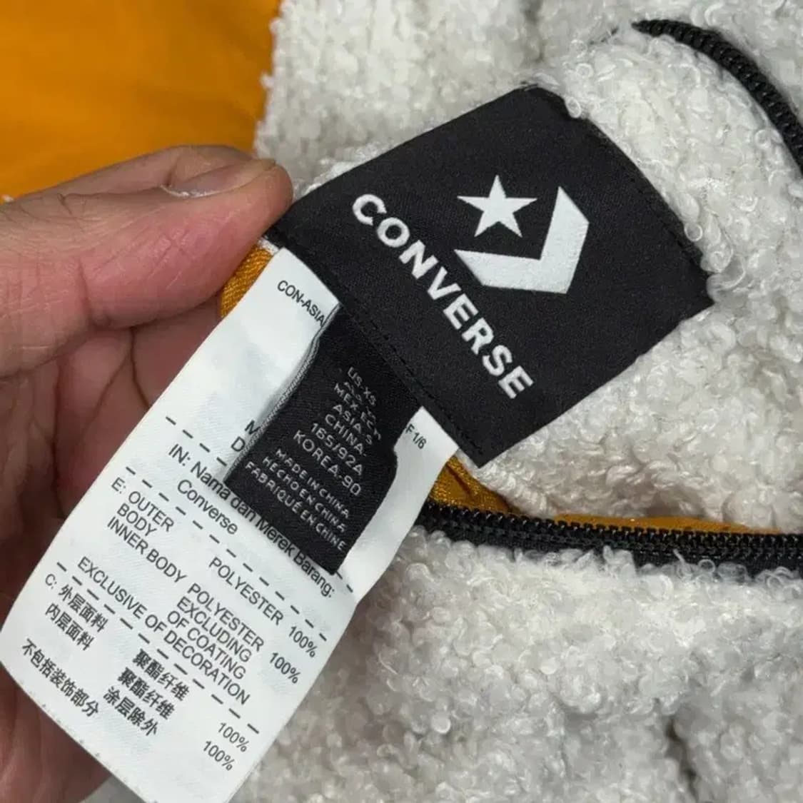 컨버스 크림 오렌지 양면 리버시블 뽀글이 양털 블루종 집업 XS 상품이미지5