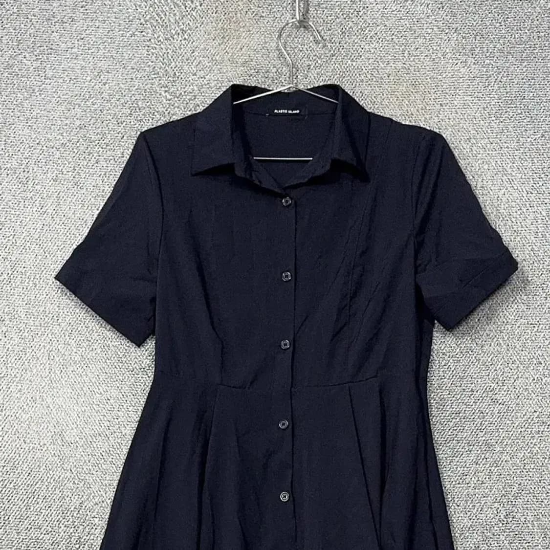 플라스틱아일랜드 네이비 반팔 셔츠 원피스 M 상품이미지3