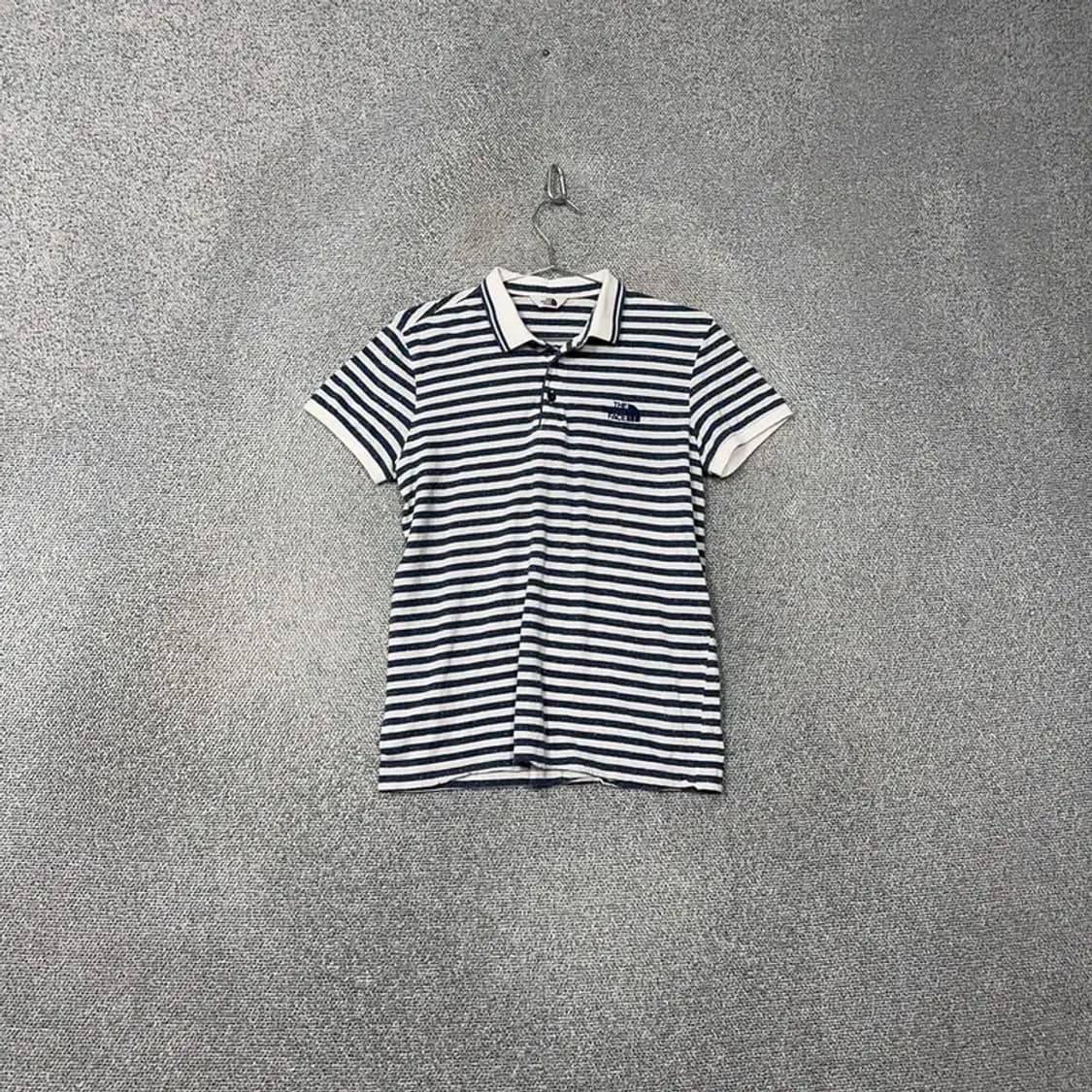 노스페이스 스트라이프 블루 로고 남성 린넨 반팔 카라티 S 상품이미지1