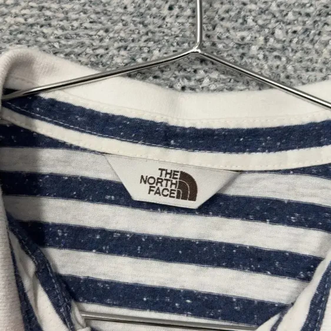 노스페이스 스트라이프 블루 로고 남성 린넨 반팔 카라티 S 상품이미지3