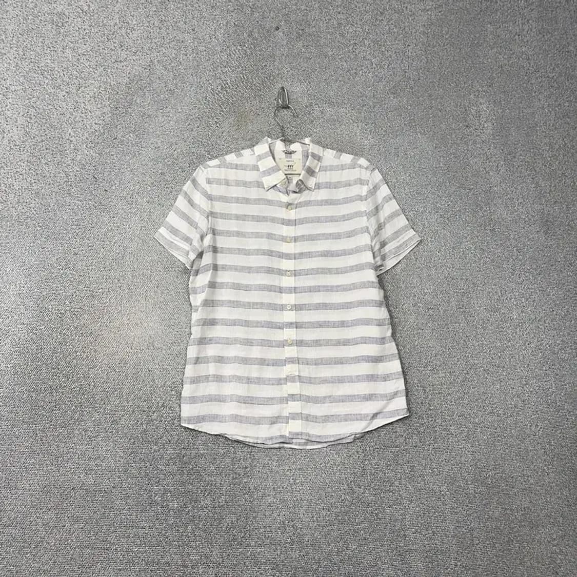 H&M 남성 캐주얼 스트라이프 린넨 반팔 셔츠 100 상품이미지1