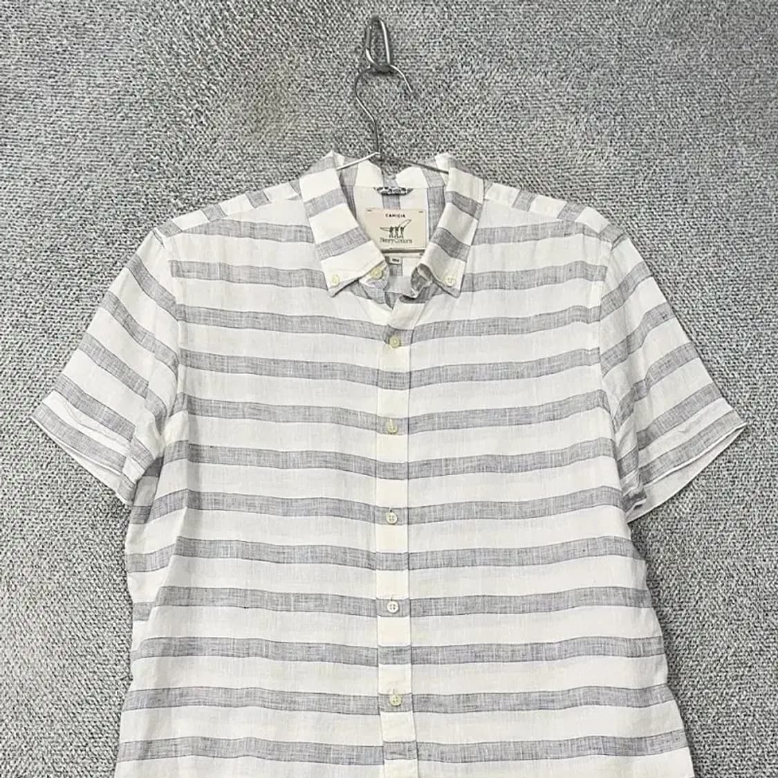 H&M 남성 캐주얼 스트라이프 린넨 반팔 셔츠 100 상품이미지3