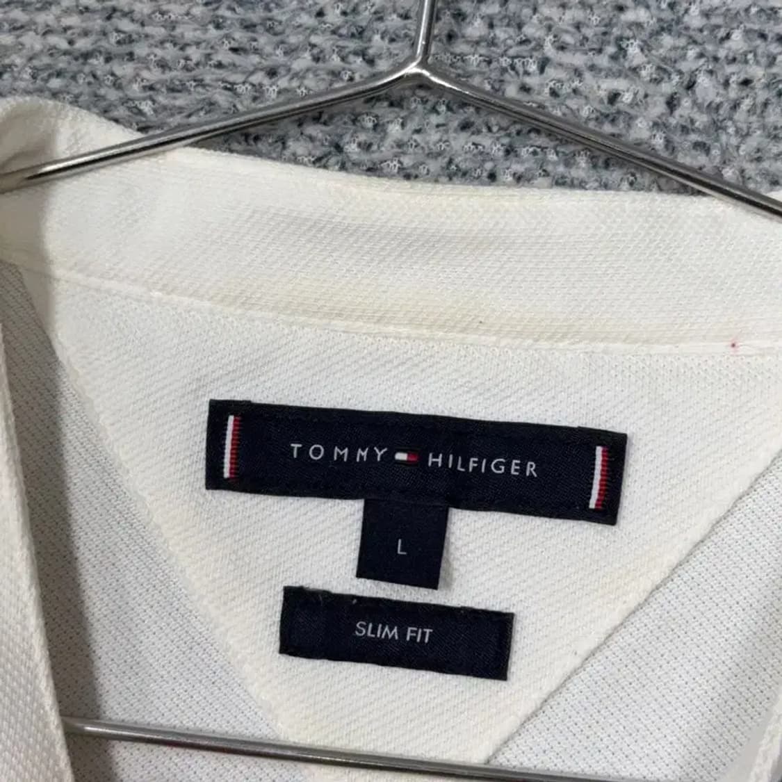 타미힐피거 화이트 로고 남성 반팔 카라티 L 상품이미지5