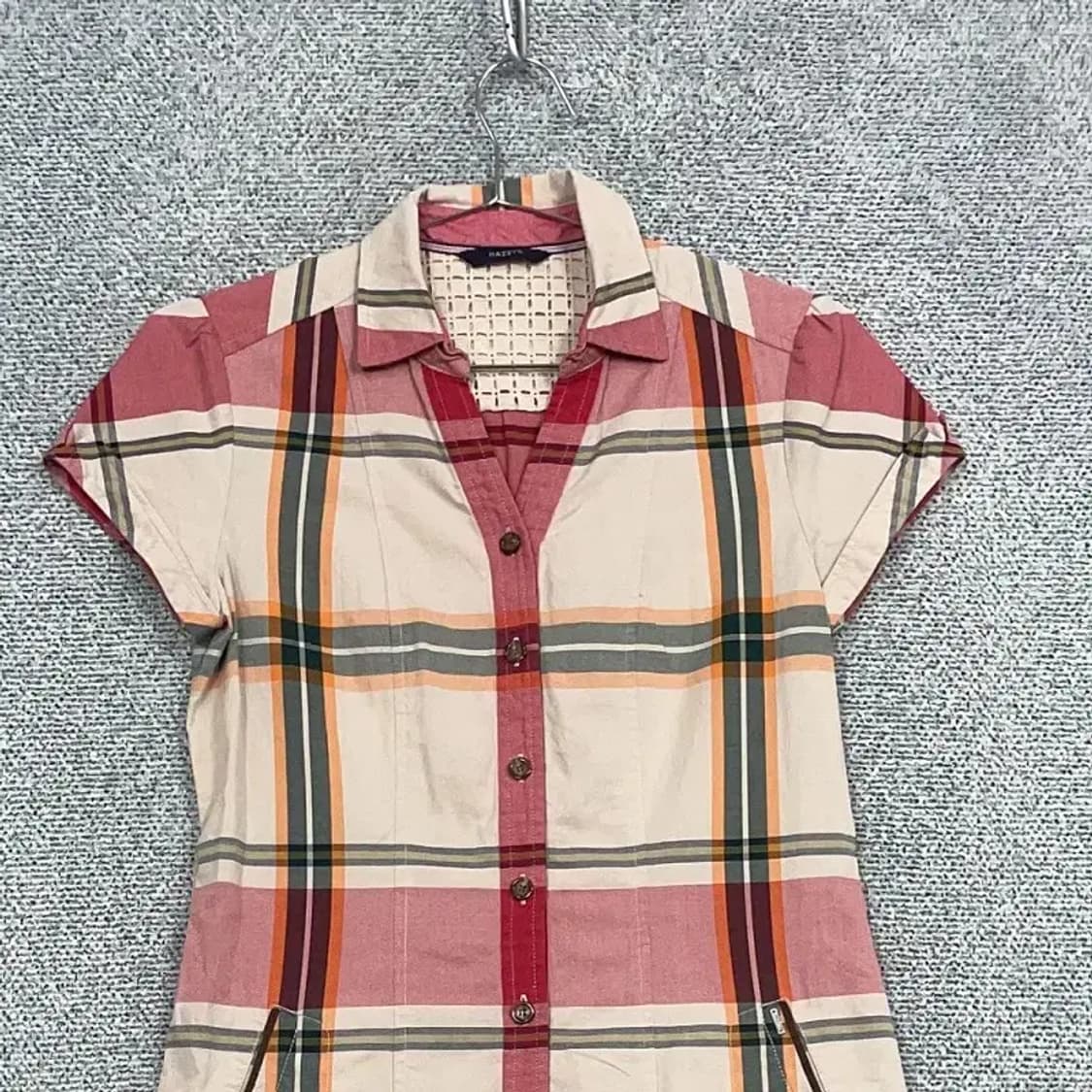 해지스 체크 베이지 반팔 카라 원피스 85-160 상품이미지3