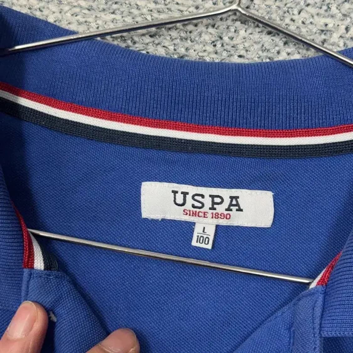 US 폴로 아쏀 블루 로고 남성 반팔 카라티 L 상품이미지5