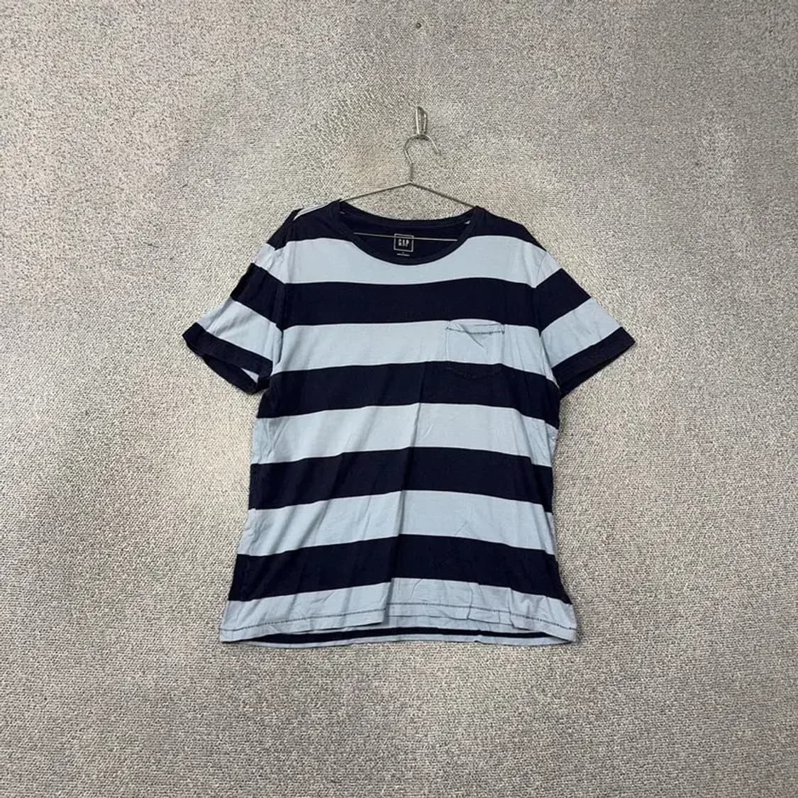 갭 스트라이프 블루 캐주얼 로고 코튼 반팔티 L 상품이미지1