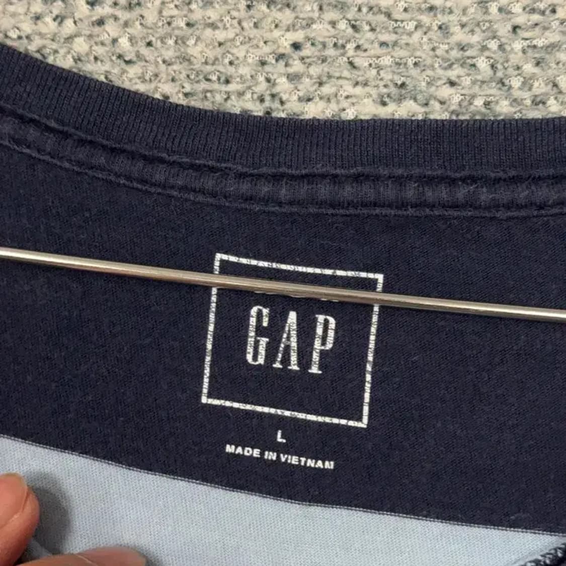 갭 스트라이프 블루 캐주얼 로고 코튼 반팔티 L 상품이미지3