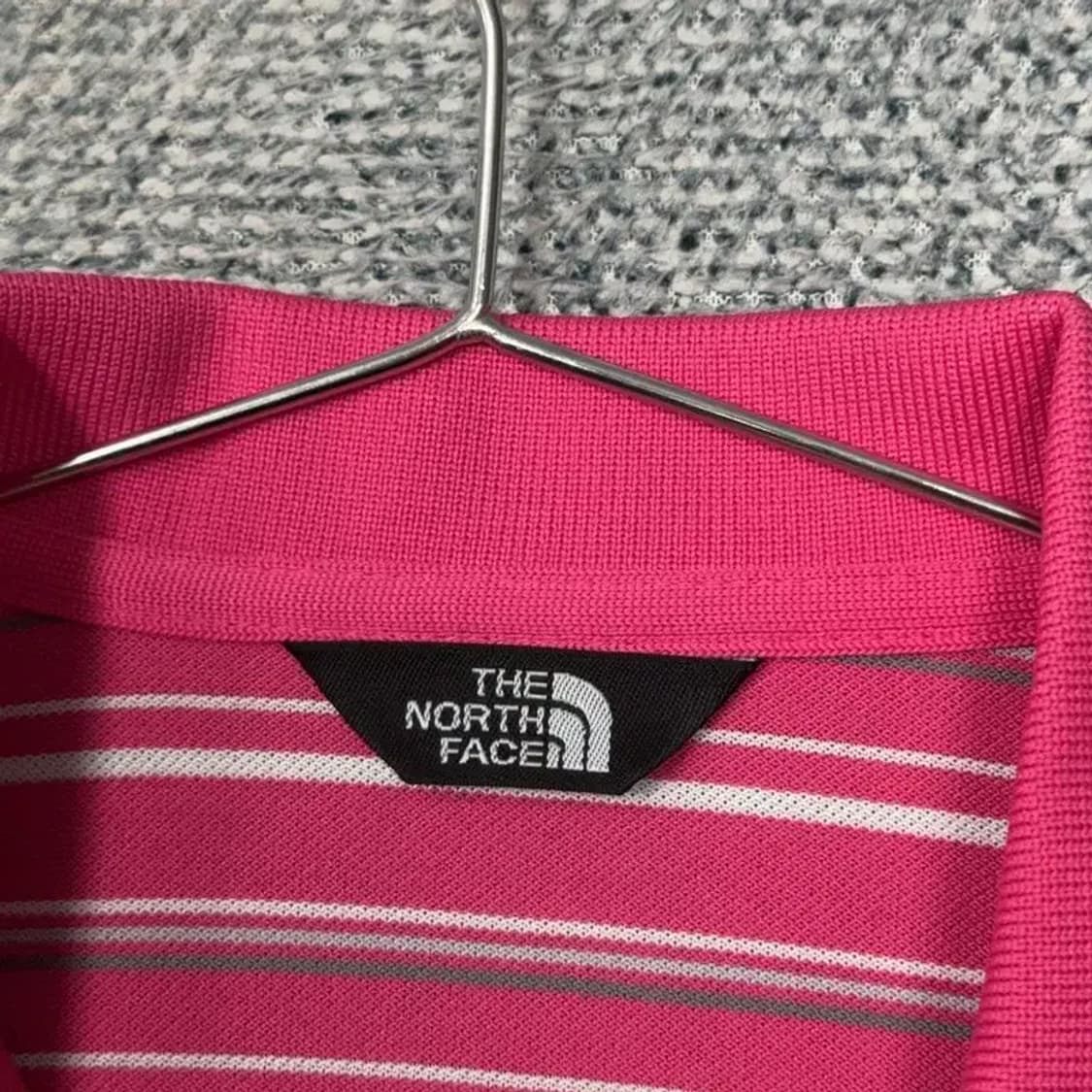 노스페이스 스트라이프 핑크 로고 기능성 반팔 카라티 M 상품이미지3