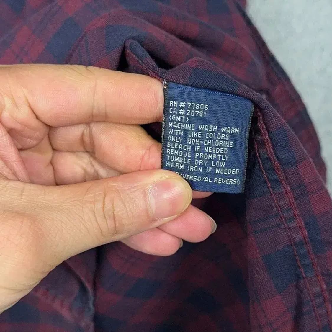 타미힐피거 빈티지 버건디 체크 반팔 셔츠 M 상품이미지4