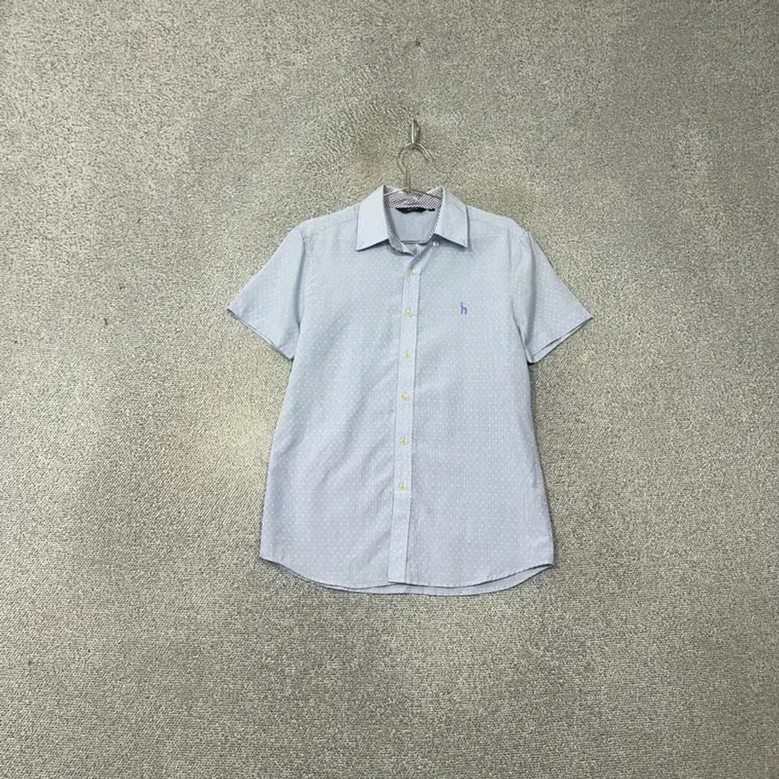 해지스 체크 라이트 블루 로고 반팔 셔츠 95 상품이미지1