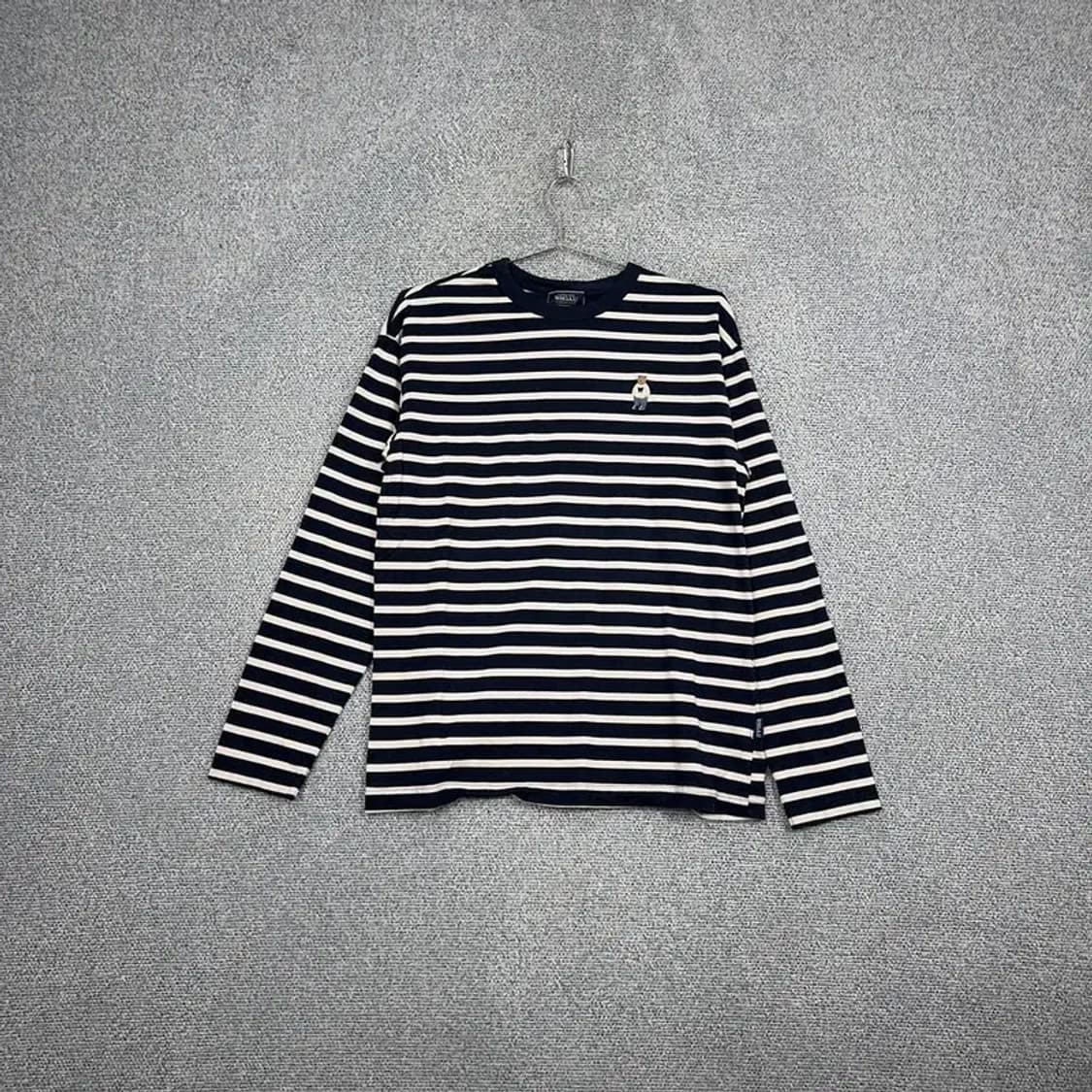 후아유 캐주얼 로고 네이비 스트라이프 긴팔티 M 상품이미지1