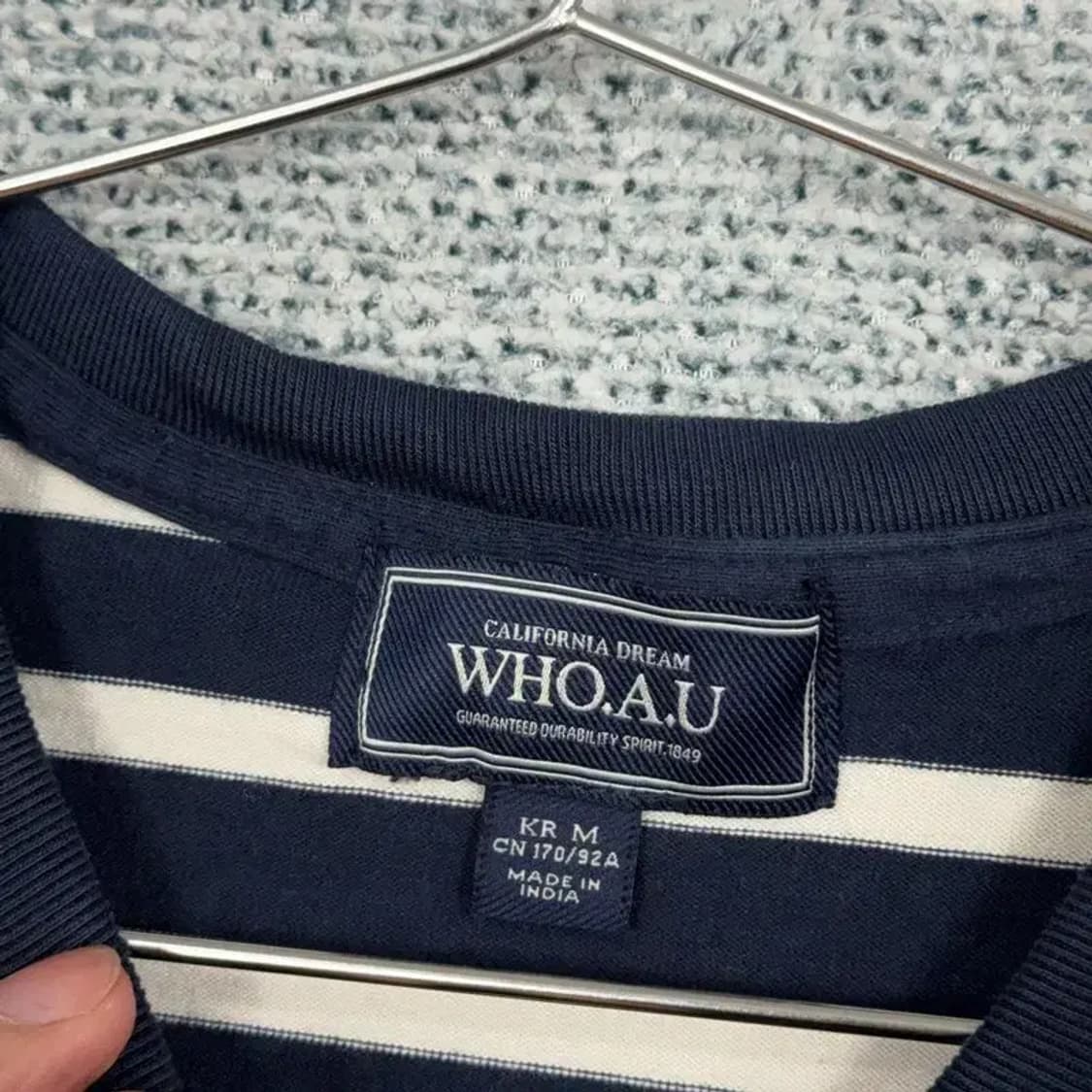 후아유 캐주얼 로고 네이비 스트라이프 긴팔티 M 상품이미지3