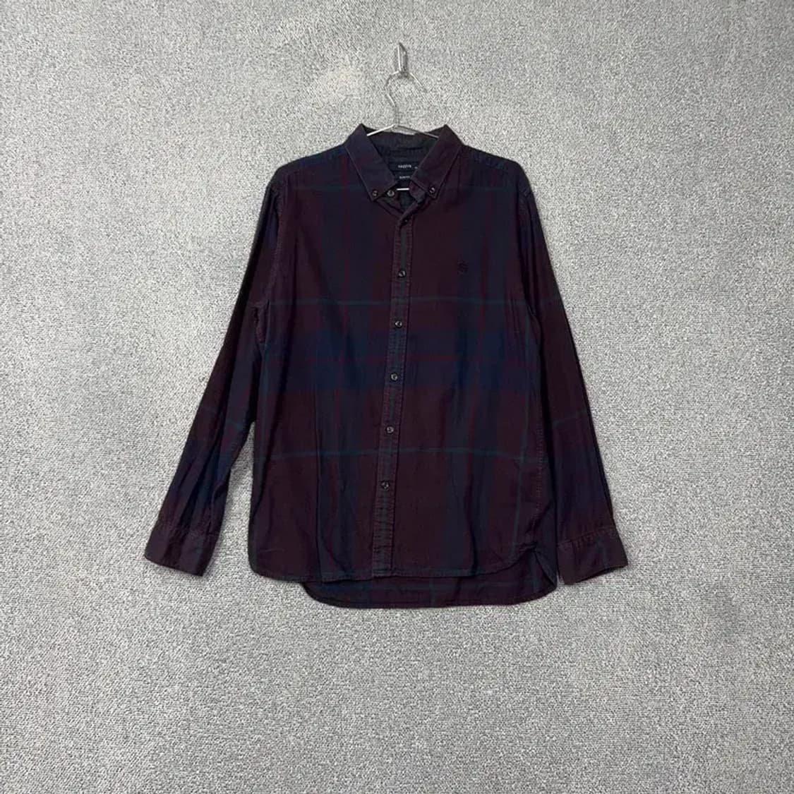 해지스 캐주얼 로고 버건디 체크 셔츠 105 상품이미지1