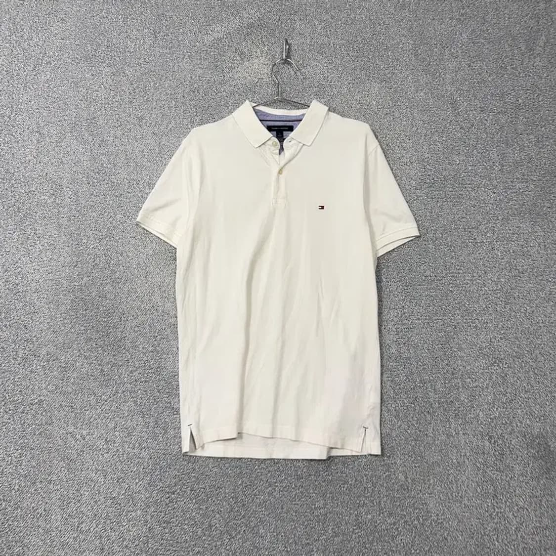타미힐피거 화이트 로고 남성 반팔 카라티 L 상품이미지1