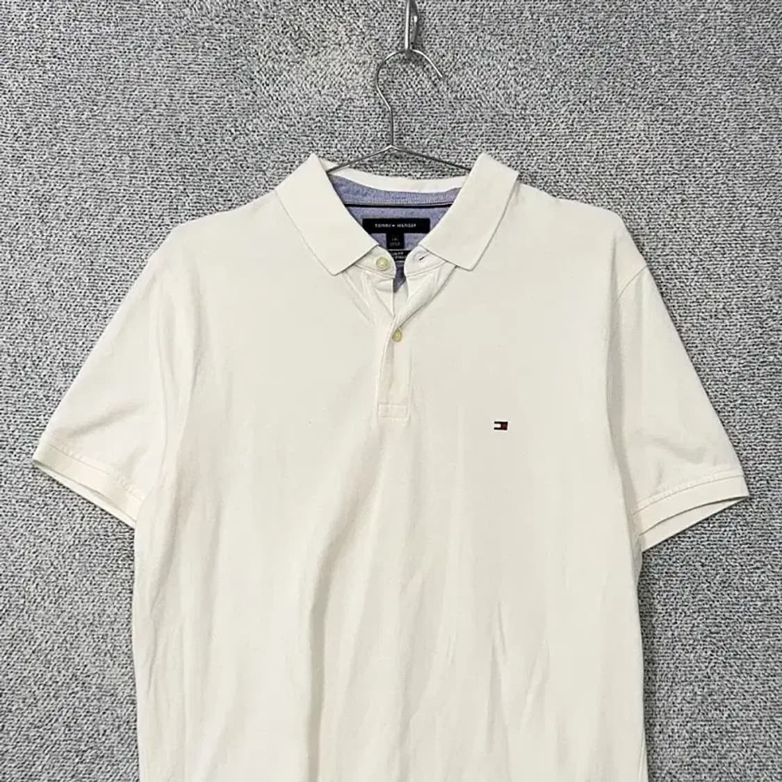 타미힐피거 화이트 로고 남성 반팔 카라티 L 상품이미지3
