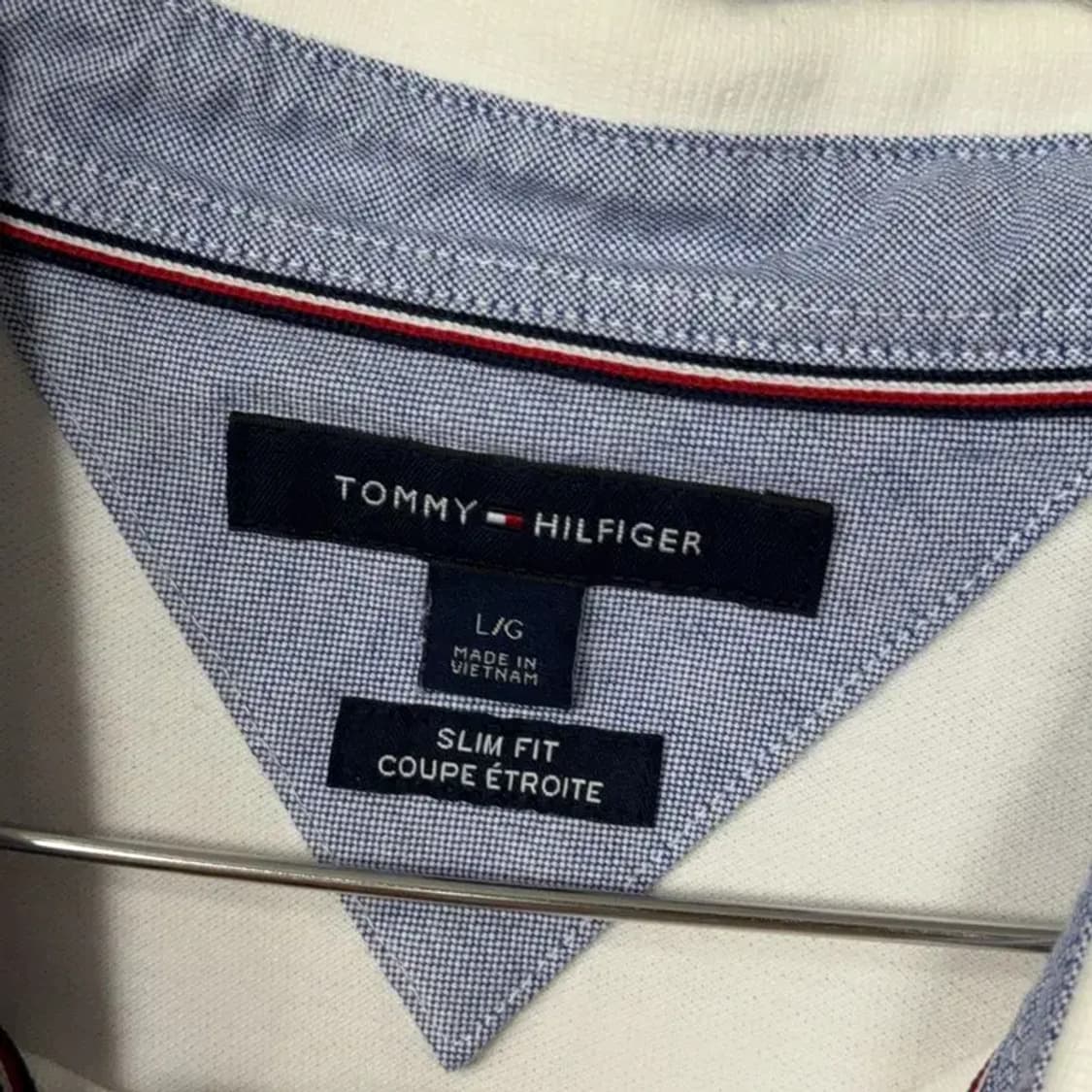 타미힐피거 화이트 로고 남성 반팔 카라티 L 상품이미지5