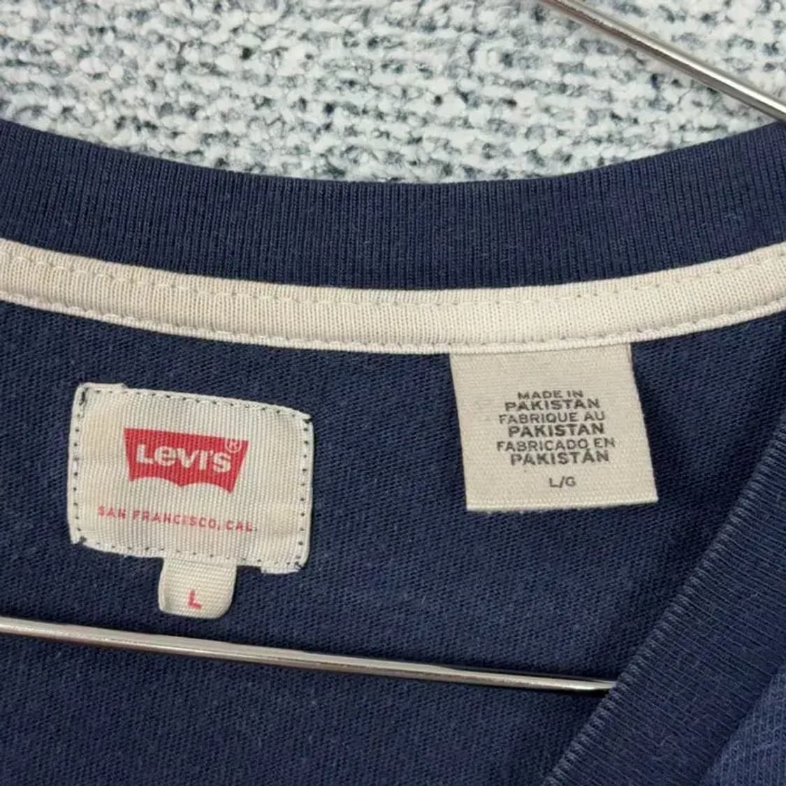 리바이스 스트라이프 프린팅 네이비 반팔 티 L 상품이미지3