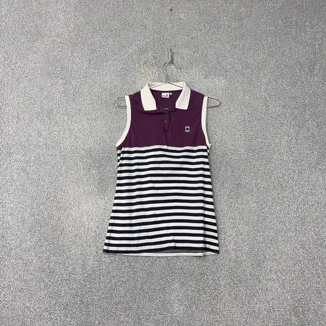 와이드앵글 로고 스트라이프 퍼플 민소매 카라티 95 상품이미지1