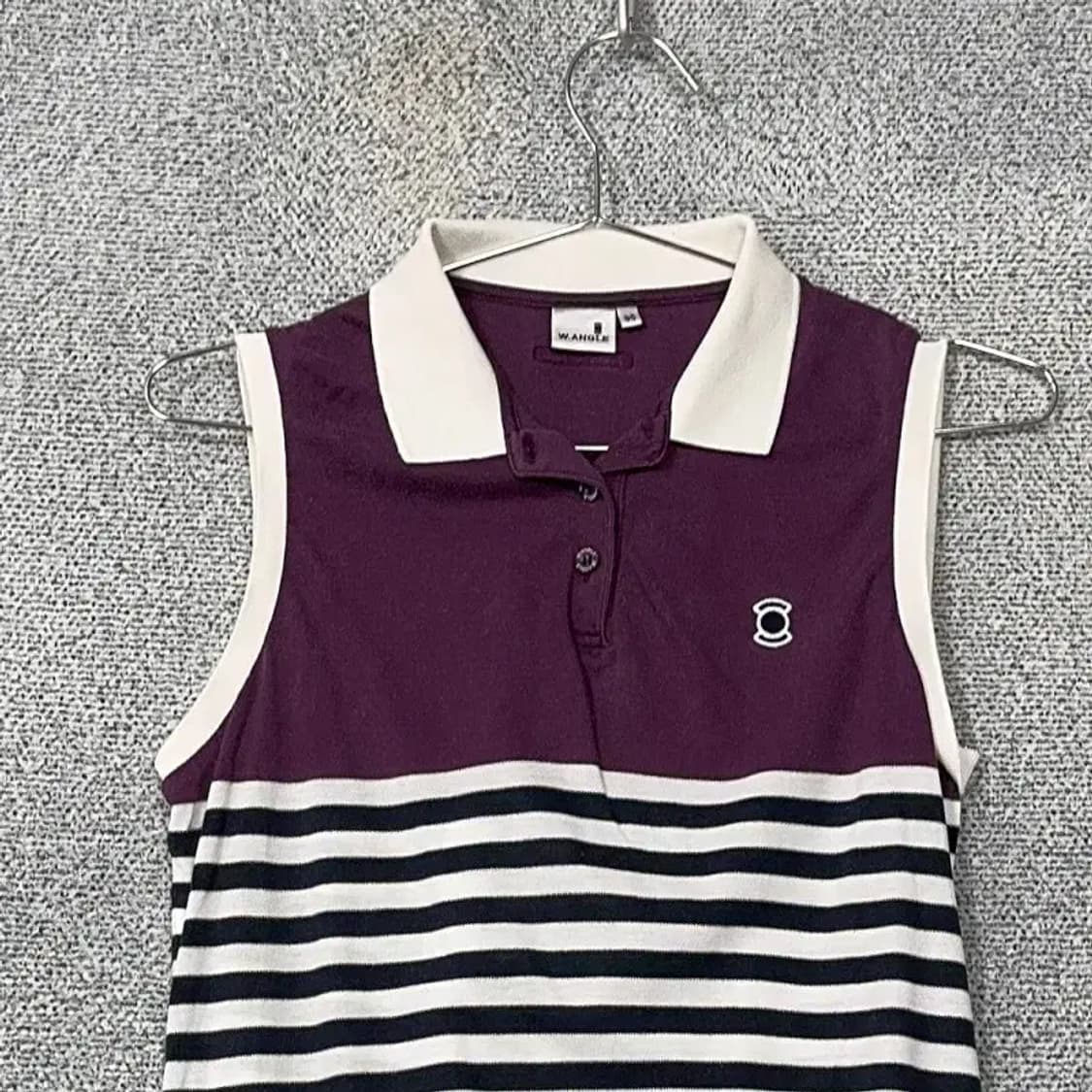 와이드앵글 로고 스트라이프 퍼플 민소매 카라티 95 상품이미지3