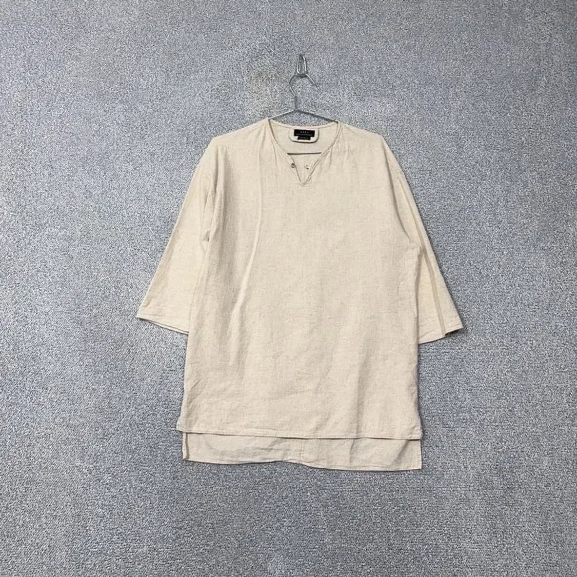 자라 오트밀 빈티지 브이넥 절개 반팔 원피스 S 상품이미지1