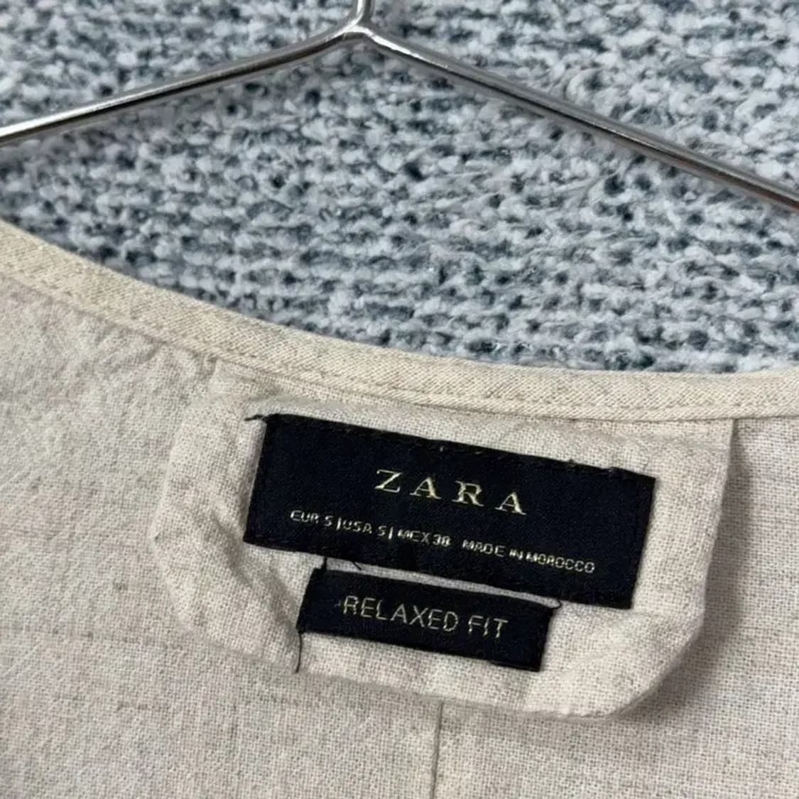 자라 오트밀 빈티지 브이넥 절개 반팔 원피스 S 상품이미지3