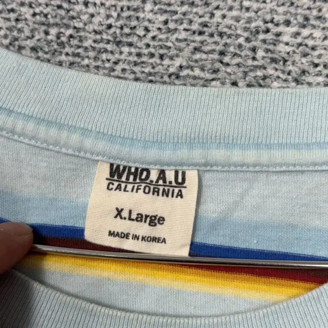 후아유 박스핏 스트라이프 라이트 블루 반팔 티 X.Large 상품이미지3