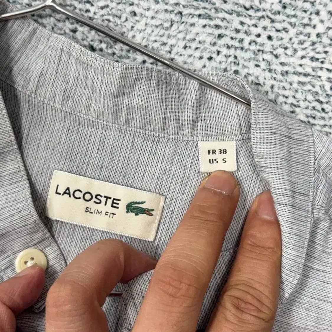 라코스테 라이트 그레이 린넨 차이나넥 셔츠 S 상품이미지3