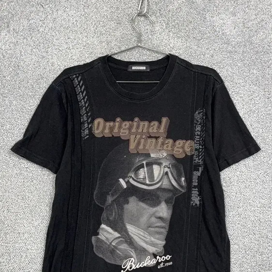 버커루 빈티지 프린팅 블랙 반팔 티 L 상품이미지3