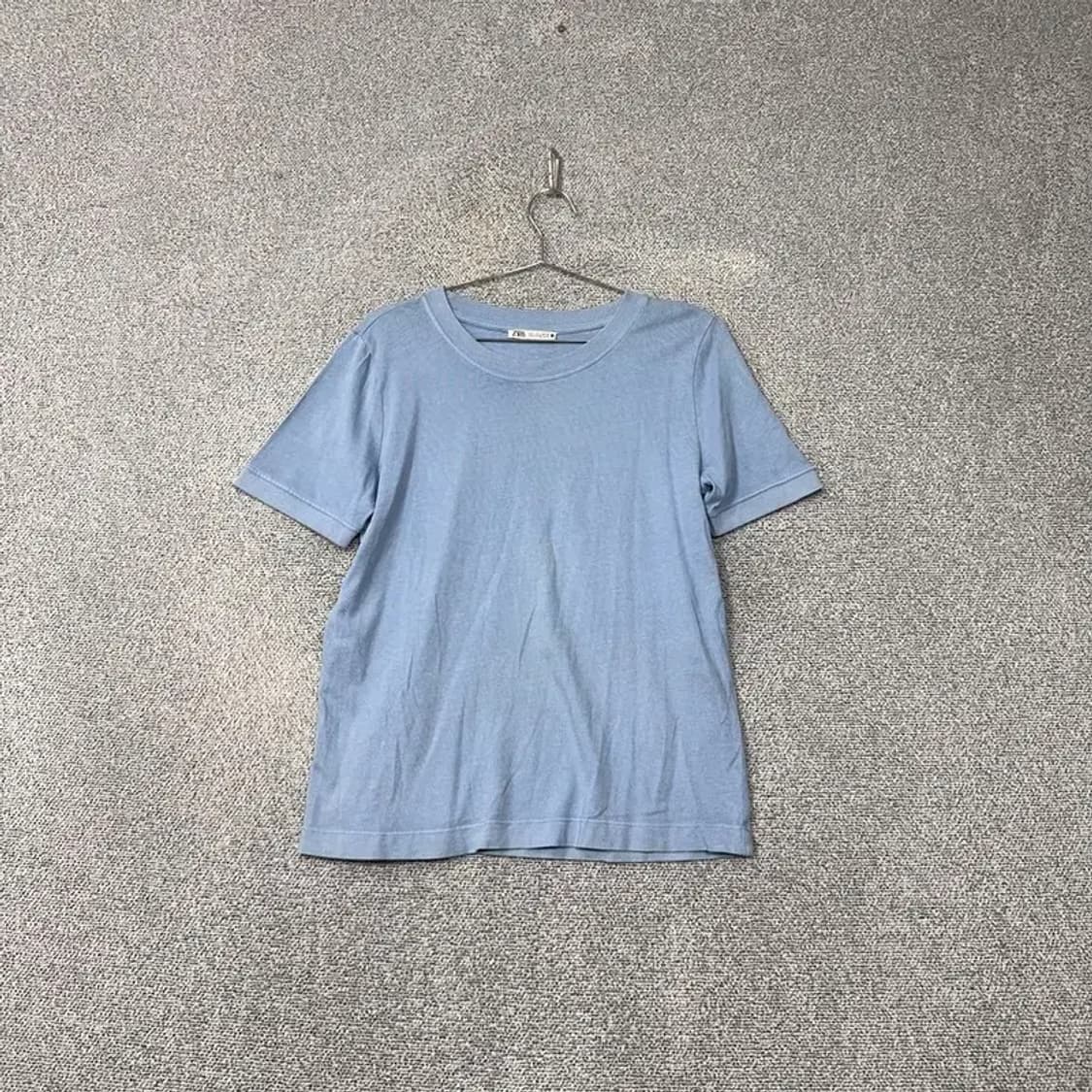 자라 라이트 블루 무지 캐주얼 반팔 티 EUR L USA L MEX 30 상품이미지1