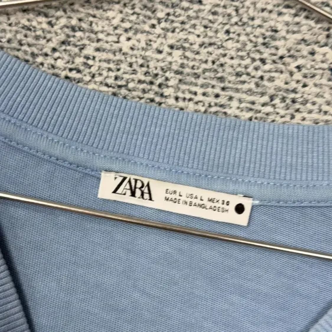 자라 라이트 블루 무지 캐주얼 반팔 티 EUR L USA L MEX 30 상품이미지4