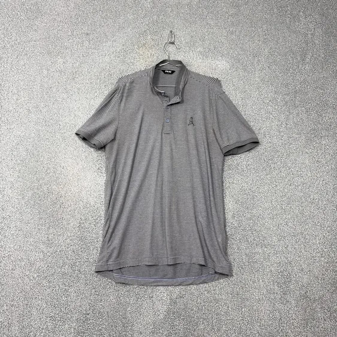 핑 스트라이프 그레이 로고 기능성 반팔 카라티 100 상품이미지1