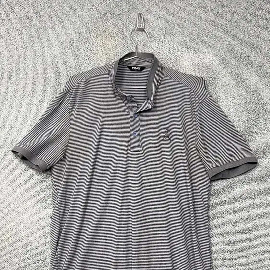 핑 스트라이프 그레이 로고 기능성 반팔 카라티 100 상품이미지3