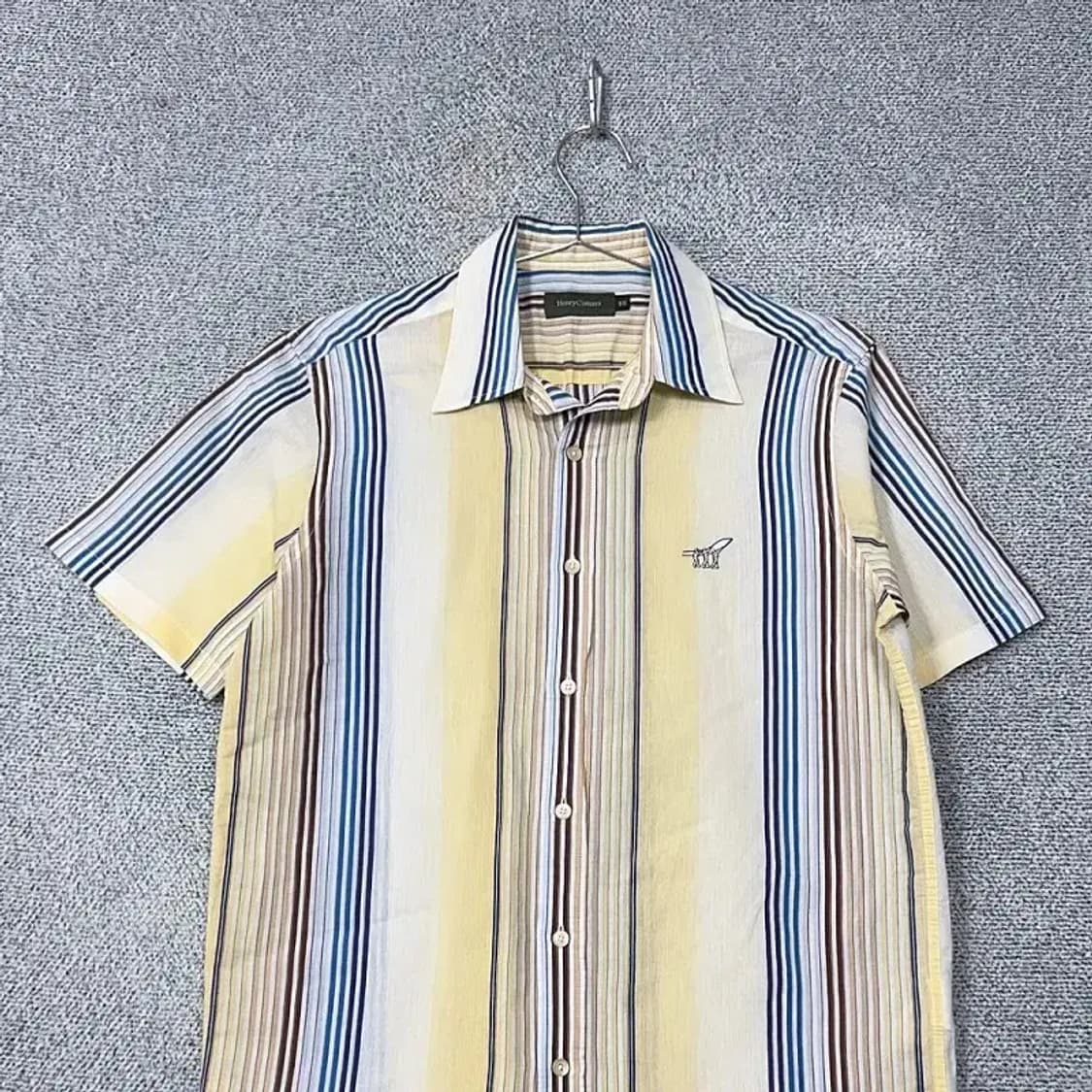 헨리코튼 빈티지 스트라이프 옐로우 반팔 셔츠 95 상품이미지3