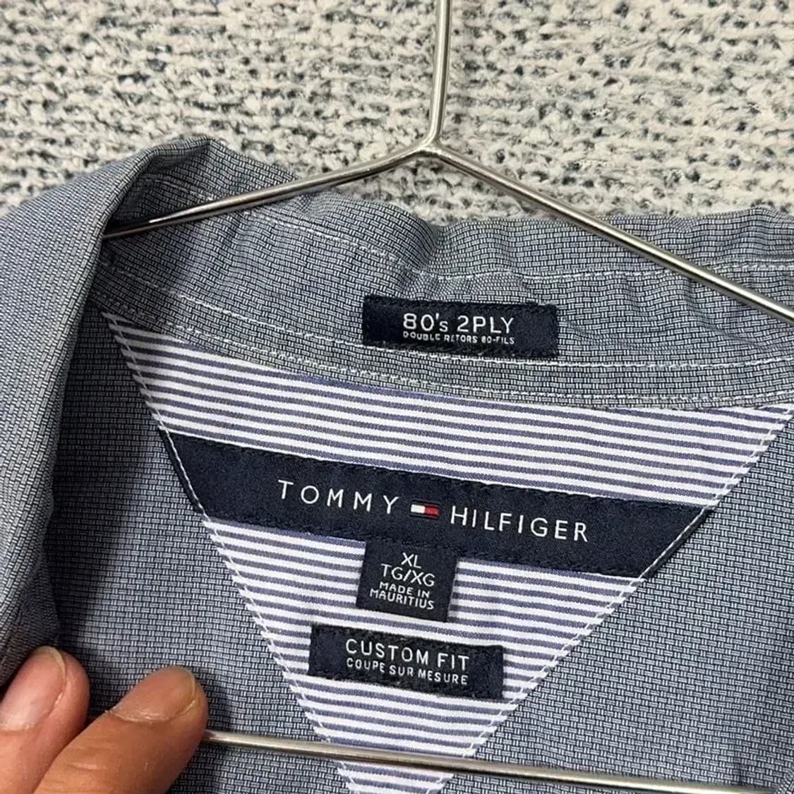 타미힐피거 스트라이프 블루 로고 캐주얼 셔츠 XL TG/XG 상품이미지3
