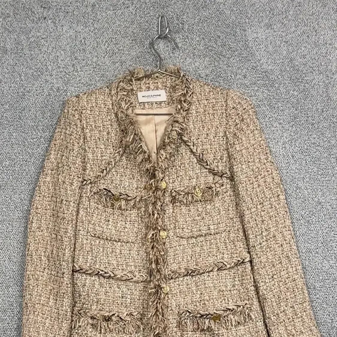 모조에스핀 체크 베이지 트위드 클래식 코트 85-91-164 상품이미지3