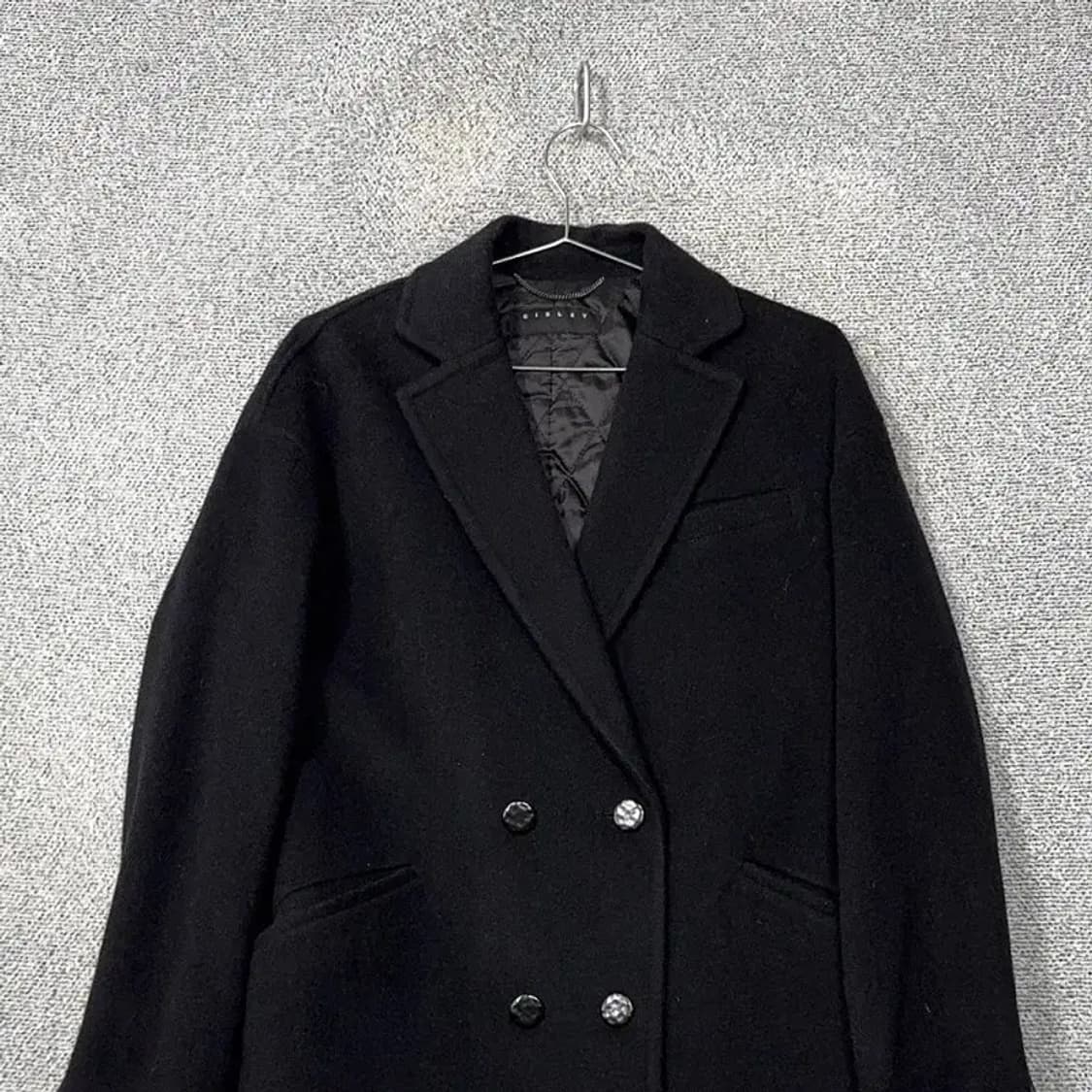 시슬리 블랙 더블 버튼 울 코트 44 상품이미지3