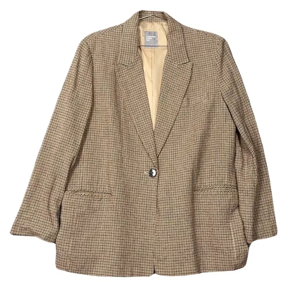 에잇세컨즈 체크 베이지 원버튼 린넨 블레이저 M 상품이미지1