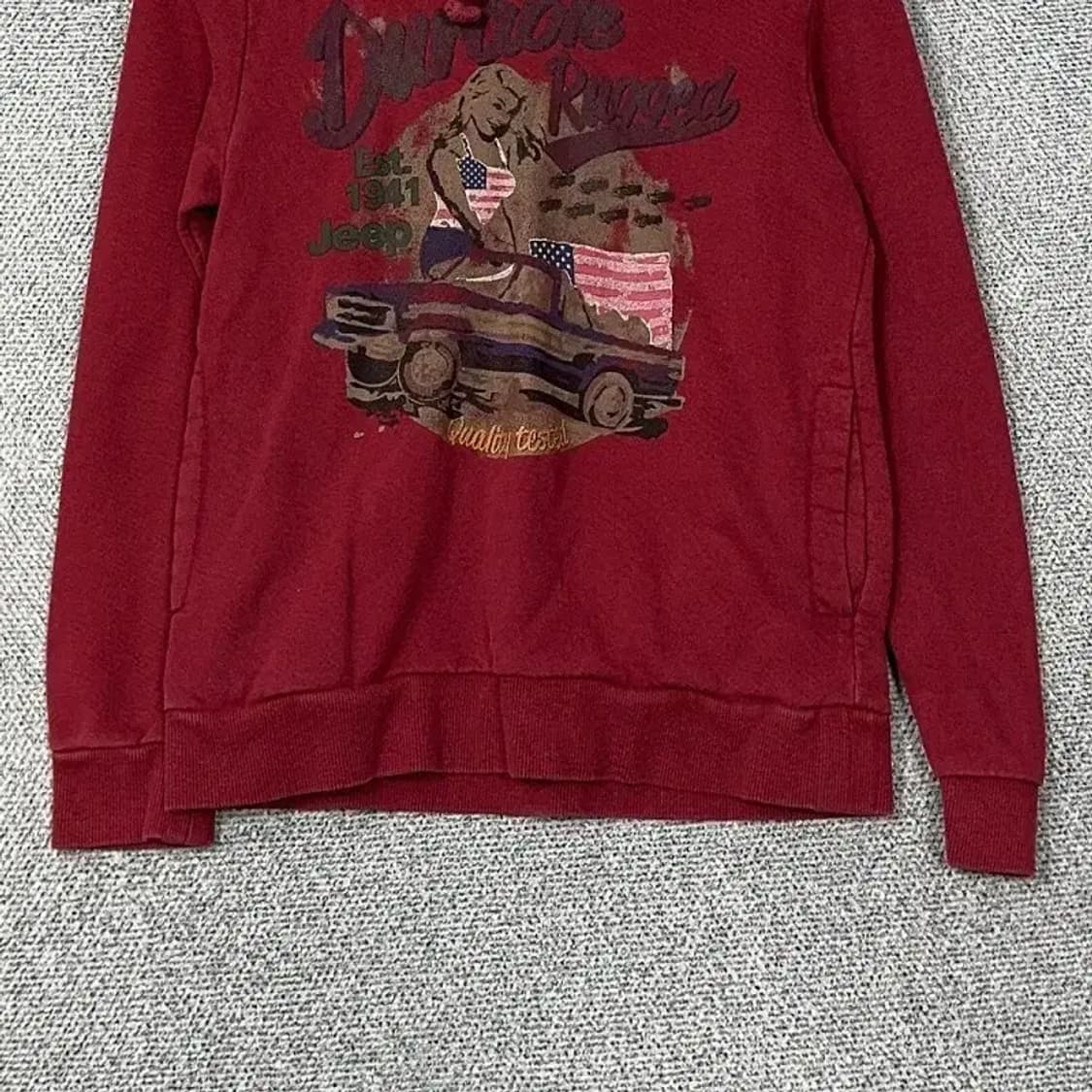 지프 프린팅 버건디 빈티지 후드티 S 상품이미지4