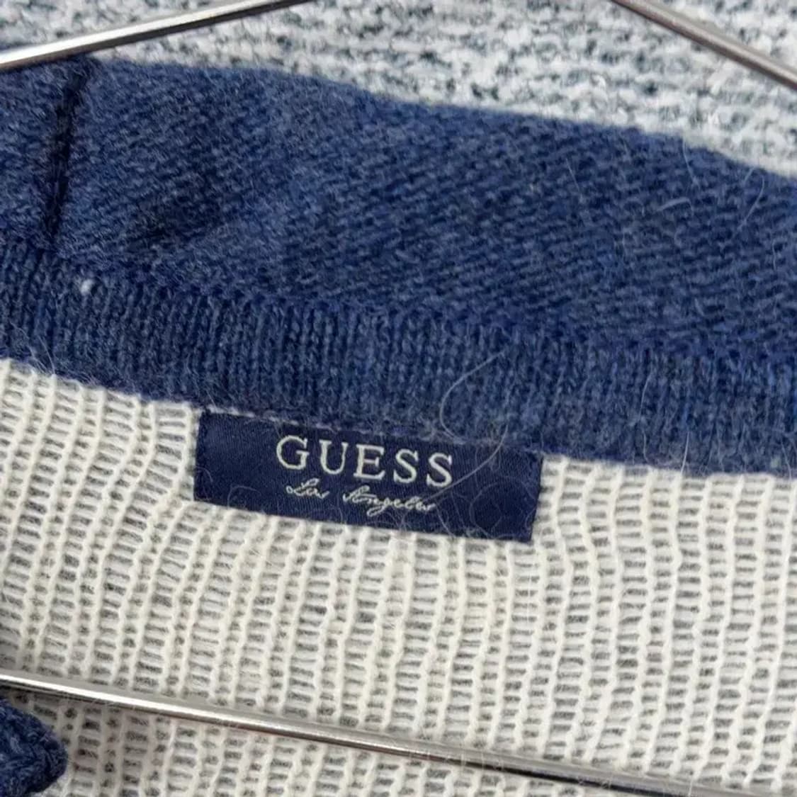게스 네이비 멀티 로고 울 니트 후드티 L 상품이미지5