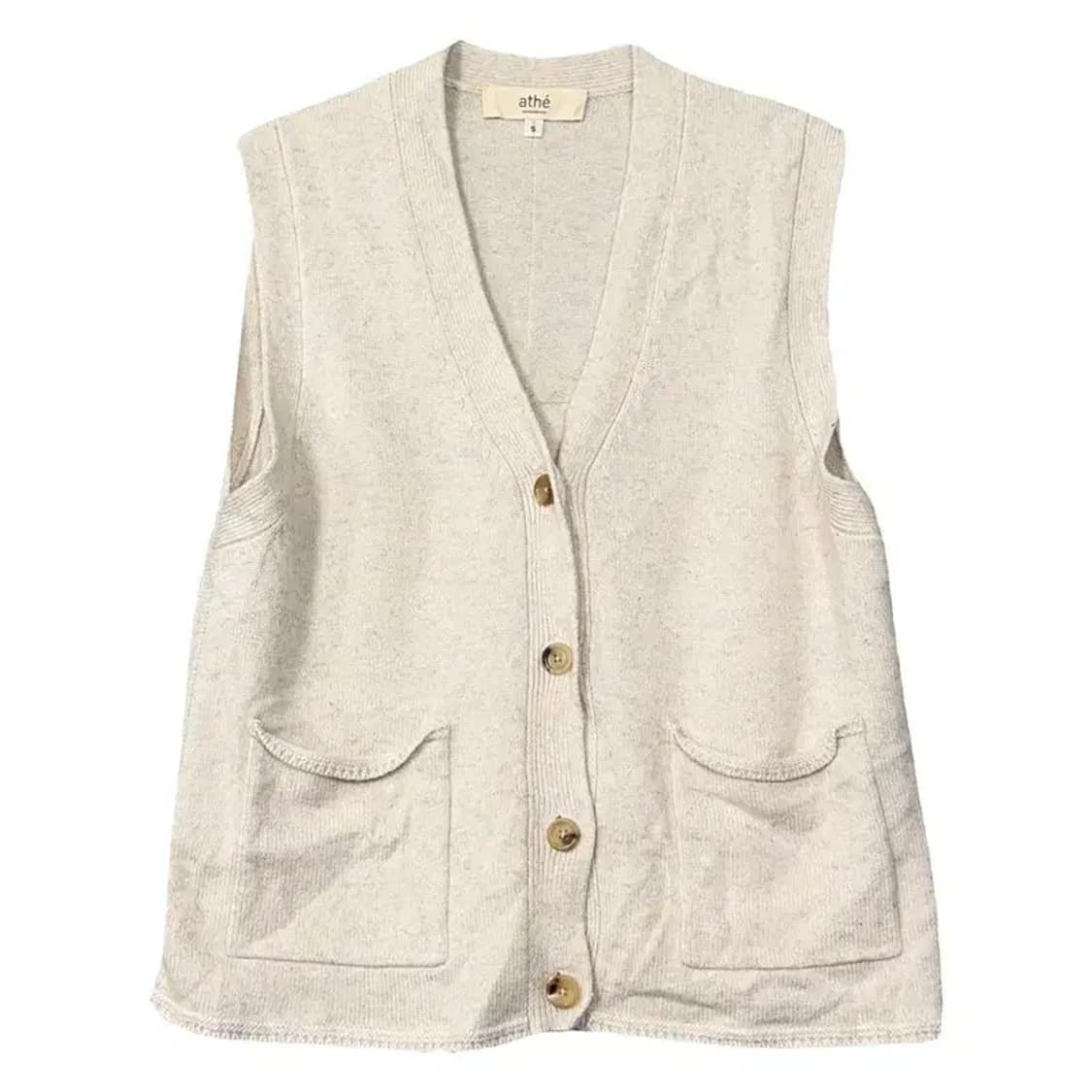 아떼 캐시미어 100% 크림 니트 조끼 가디건 S 상품이미지1