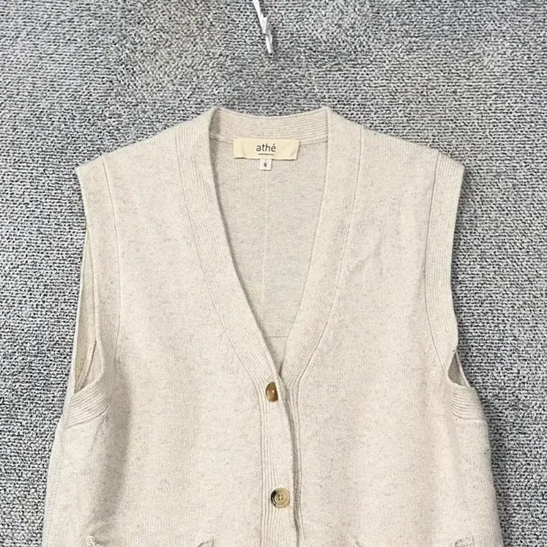 아떼 캐시미어 100% 크림 니트 조끼 가디건 S 상품이미지3