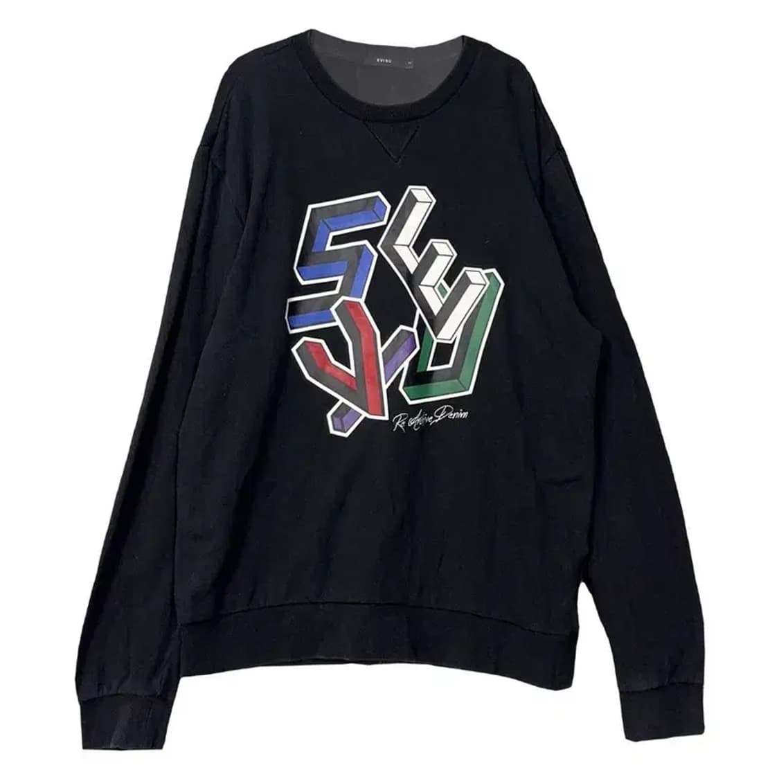 에비수 빈티지 프린팅 블랙 맨투맨 110 상품이미지1