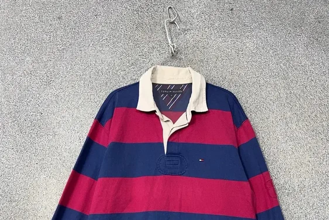 타미힐피거 스트라이프 네이비 로고 럭비 카라티 M 상품이미지3